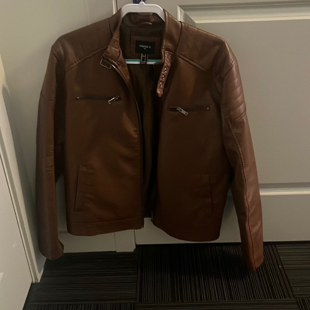 Men’s Brown Leather Jacket, Large Forever 21.